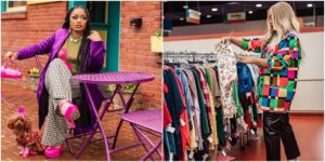 Fashion Trends Inspired by Social Media featuring bold colorful outfits, statement accessories, and thrift fashion styles, showcasing influencer-driven fashion trends and creative personal styling.