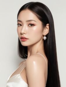Natural Makeup Look: A Beginner's Guide to Effortless Beauty featuring a woman with glowing skin, soft eye makeup, natural brows, subtle blush, and nude lips, showcasing a fresh and elegant everyday makeup style.