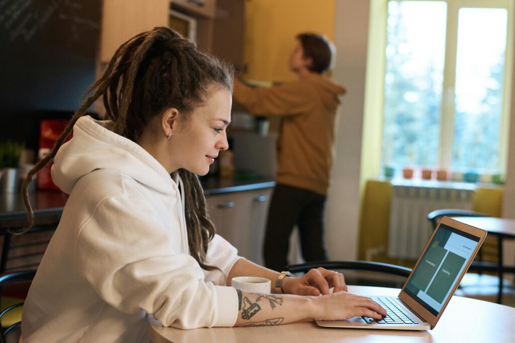 a lady worjking freelance on laptop